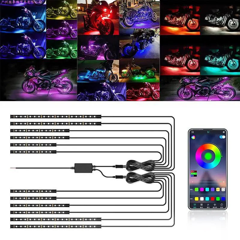 LED Car Motorcycle Decorative Ambient Lamp Backlight 5050 SMD Flexible Waterproof RGB APP Sound Control Moto Atmosphere Light